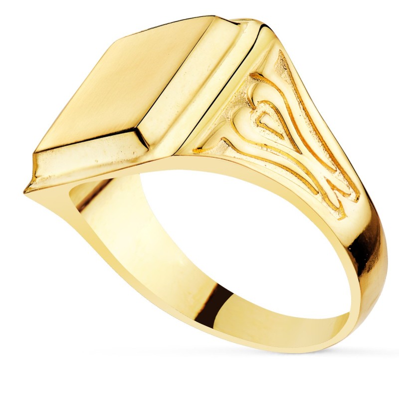 Sello Oro Amarillo Macizo Con Tallados Laterales Cabeza Rectangular 11X10 mm oro 18k