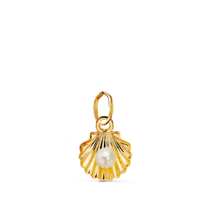 Colgante Oro Amarillo concha 10 mm acabado pulido con reasa media caña oro 18k