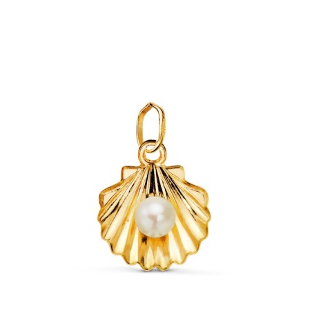 Colgante Oro Amarillo concha 15 mm con perla 5 mm con reasa media caña oro 18k