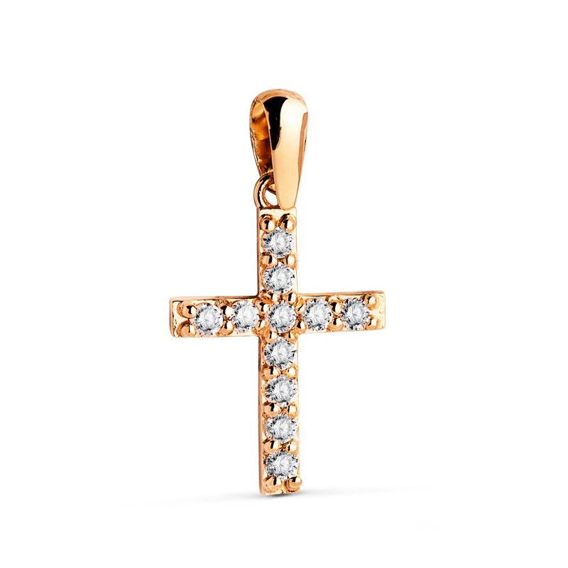 Colgante cruz oro amarillo 11 diamantes laboratotio 0,230 qts. G-VS2. Medida 17x11,2 mm oro 18k