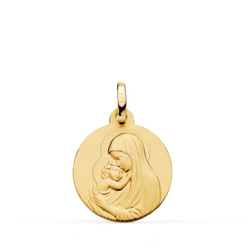 Medalla Oro Amarillo Madonna de Boticelli Matizada lisa 18mm oro 18k