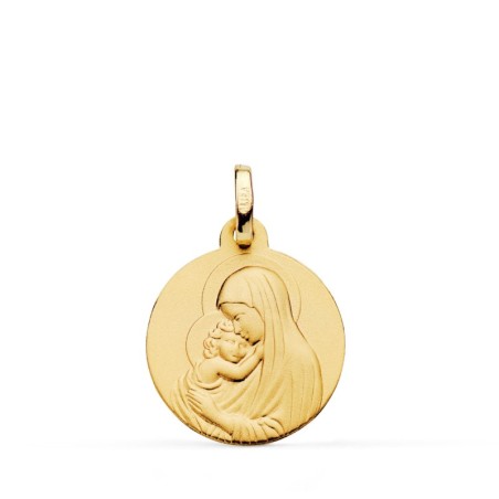 Medalla Oro Amarillo Madonna de Boticelli Matizada lisa 18mm oro 18k