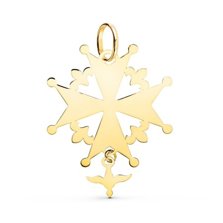 Cruz de Huguenotte oro amarillo con paloma en brillo. 25x20 mm oro 18k