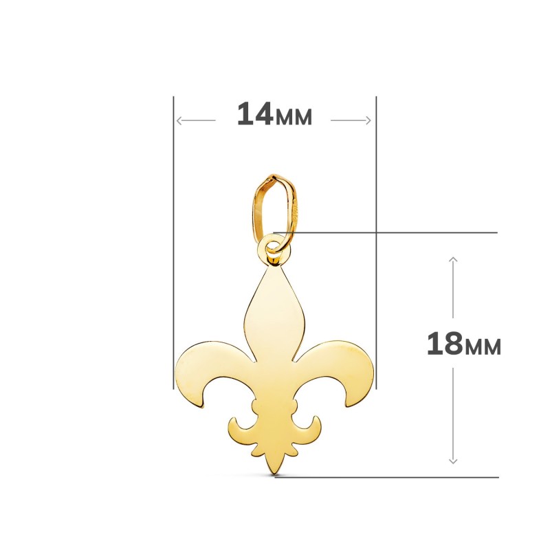 Colgante cruz flor de lis 16 mm en brillo oro 18k