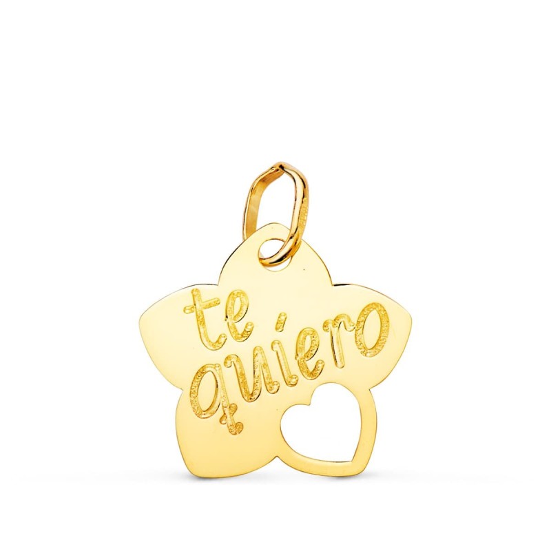 Colgante Oro Amarillo Te Quiero Flor Con Corazon Calado 15X14 Mm oro 18k