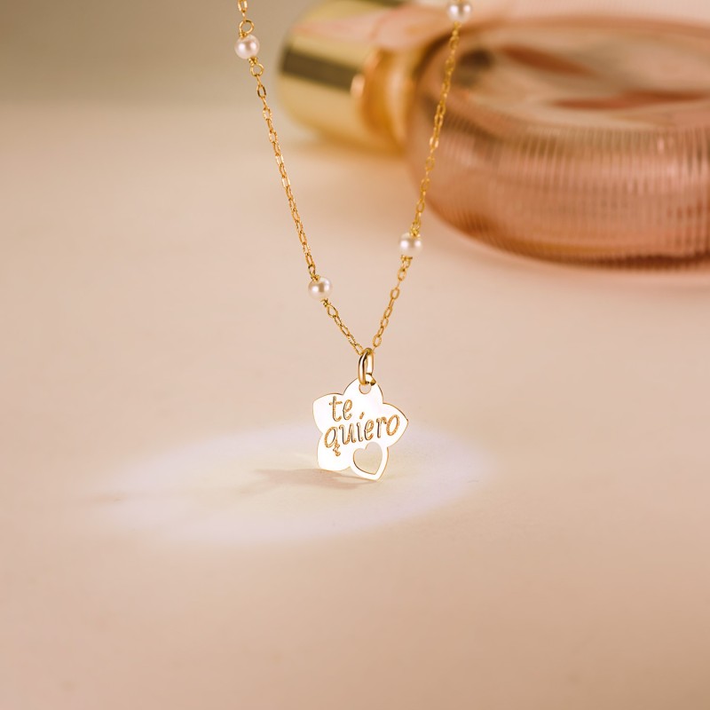 Colgante Oro Amarillo Te Quiero Flor Con Corazon Calado 15X14 Mm oro 18k