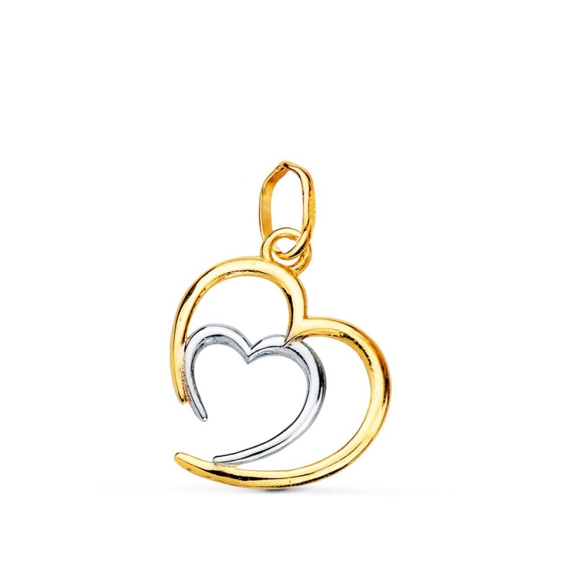 Colgante Oro Bicolor Doble Corazon En Brillo 14X13 Mm oro 18k
