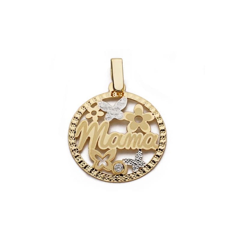 Colgante Madre Bicolor Circonita 20 Mm oro 18k