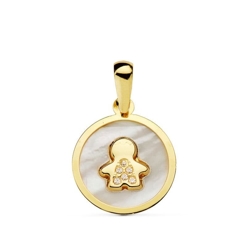 Colgante Oro Amarillo Nacar Niño Circonita 12 Mm oro 18k