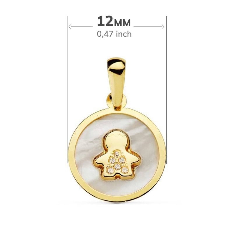Colgante Oro Amarillo Nacar Niño Circonita 12 Mm oro 18k