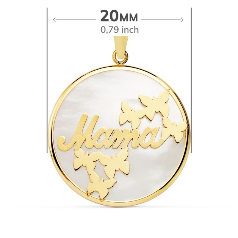 Colgante Oro Amarillo Mama Nacar Mariposas 20 Mm oro 18k