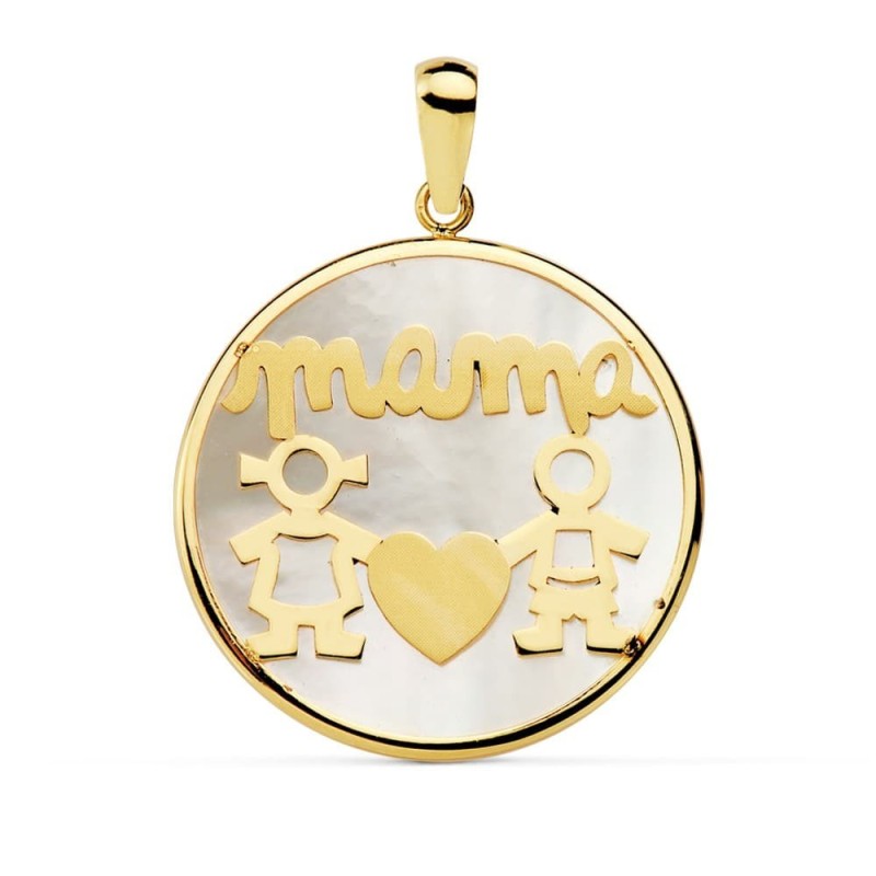 Colgante Oro Amarillo Mama Nacar Niño-Niña 20 Mm oro 18k