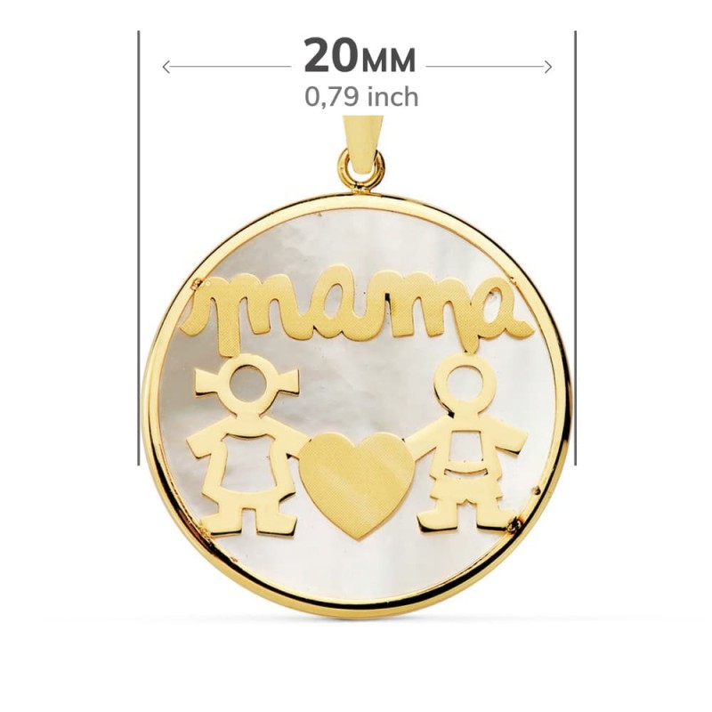 Colgante Oro Amarillo Mama Nacar Niño-Niña 20 Mm oro 18k