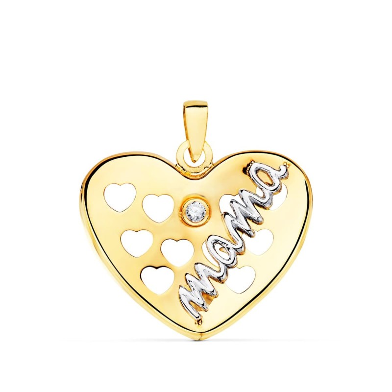 Colgante Oro Bicolor Corazon Con Corazones Calados Y Circonita 20X16 Mm oro 18k