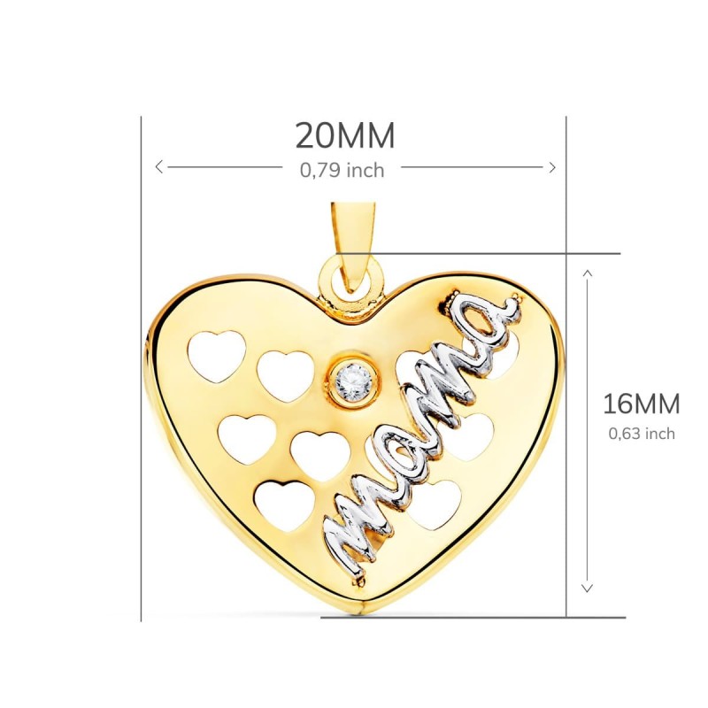 Colgante Oro Bicolor Corazon Con Corazones Calados Y Circonita 20X16 Mm oro 18k