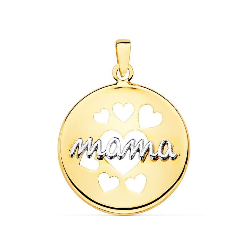 Colgante Oro Bicolor Redondo Con Corazones Calados 18 Mm oro 18k
