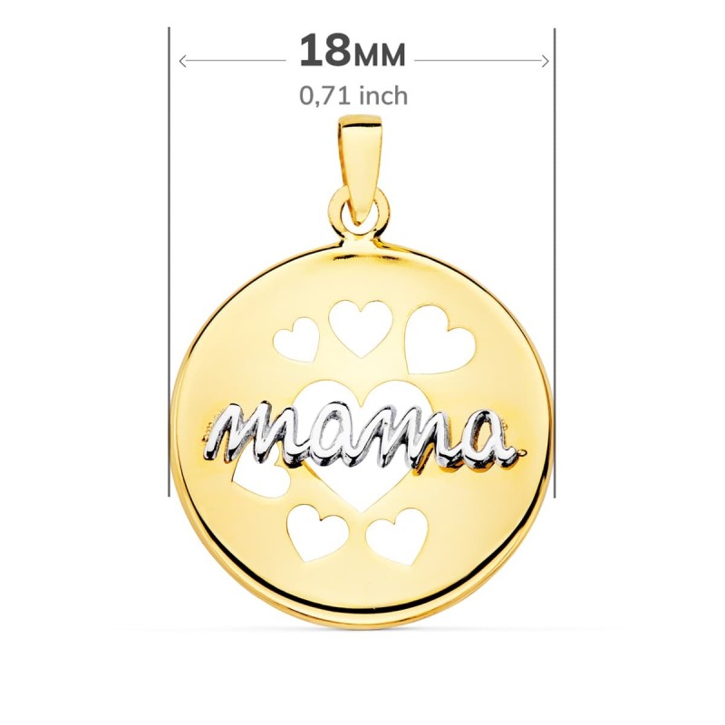 Colgante Oro Bicolor Redondo Con Corazones Calados 18 Mm oro 18k