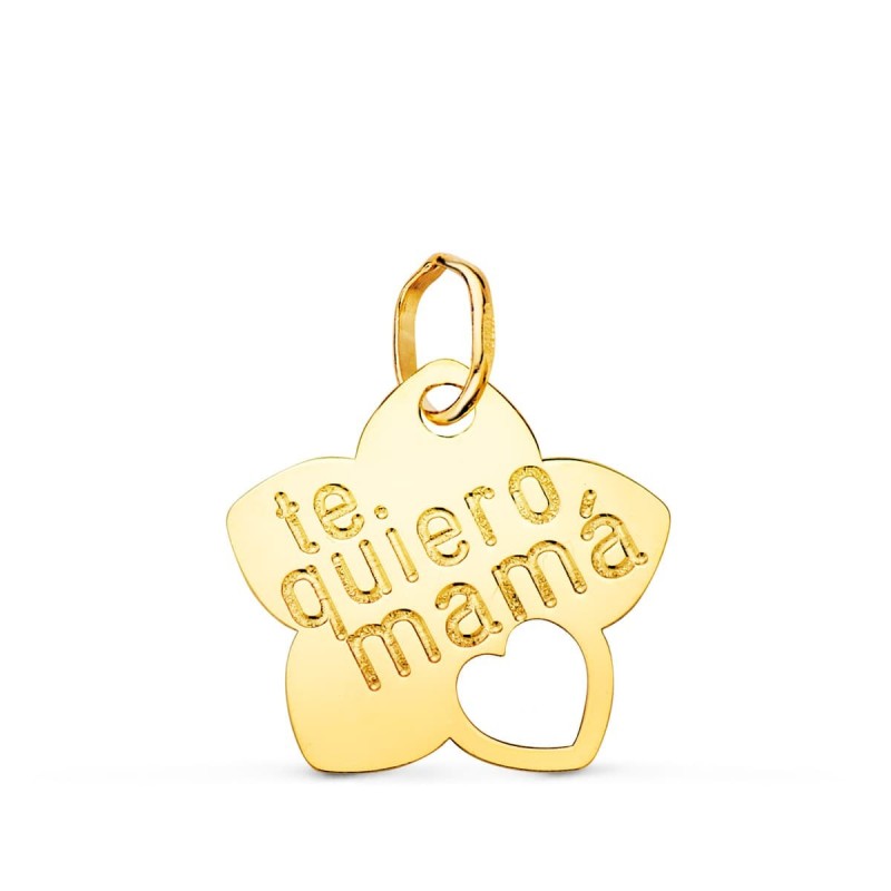 Colgante Oro Amarillo Flor Te Quiero Mama Con Corazon Calado 15X14 Mm oro 18k
