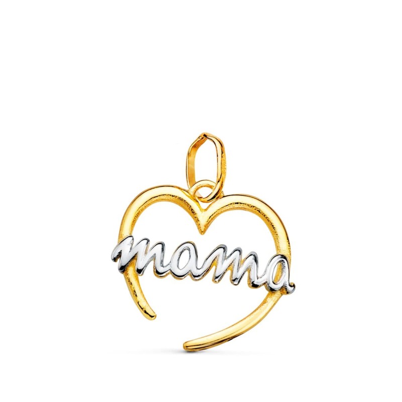 Colgante Oro Bicolor Corazon Con Mama De Oro Balnco. 15X14 Mm oro 18k