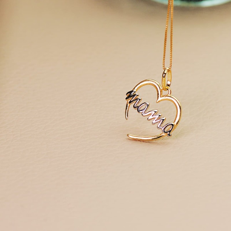Colgante Oro Bicolor Corazon Con Mama De Oro Balnco. 15X14 Mm oro 18k