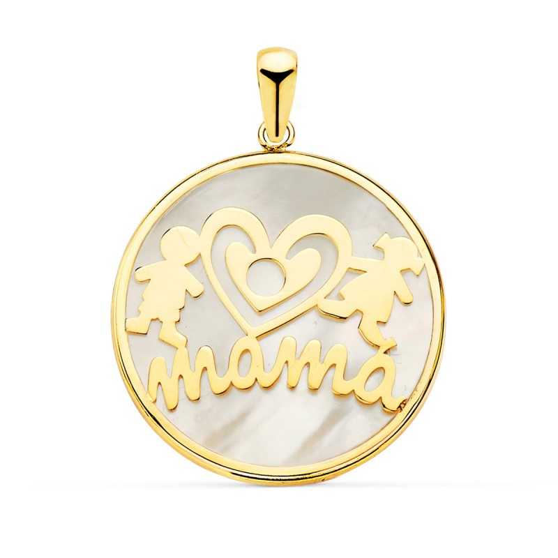 Colgante Oro Amarillo Mama Nacar Niño-Niña 20 Mm oro 18k