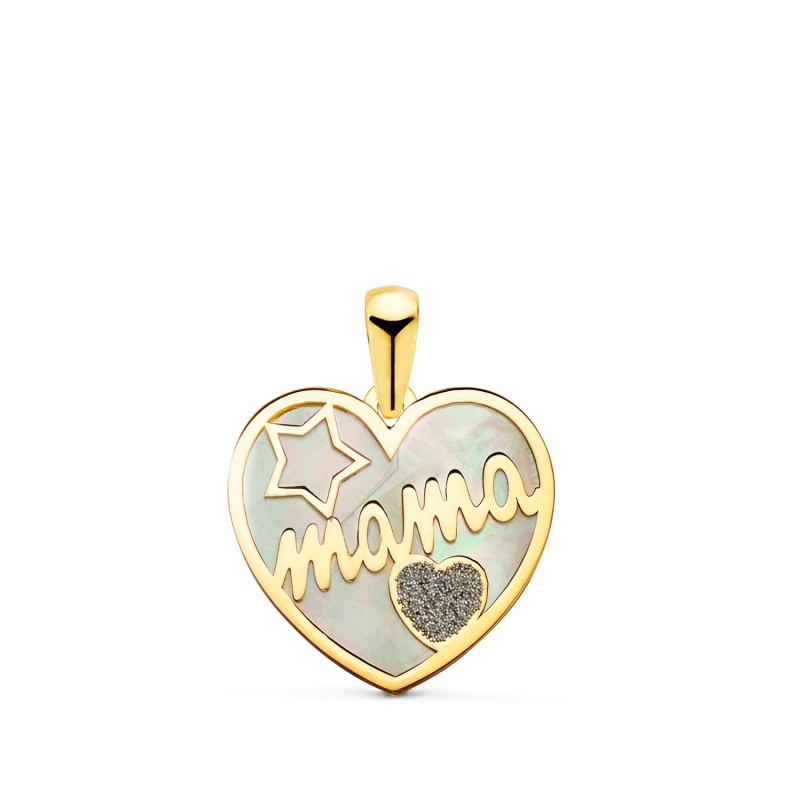 Colgante De Corazon Oro Amarillo Con Nacar Mama Y Polvo De Diamante 16X14Mm oro 18k