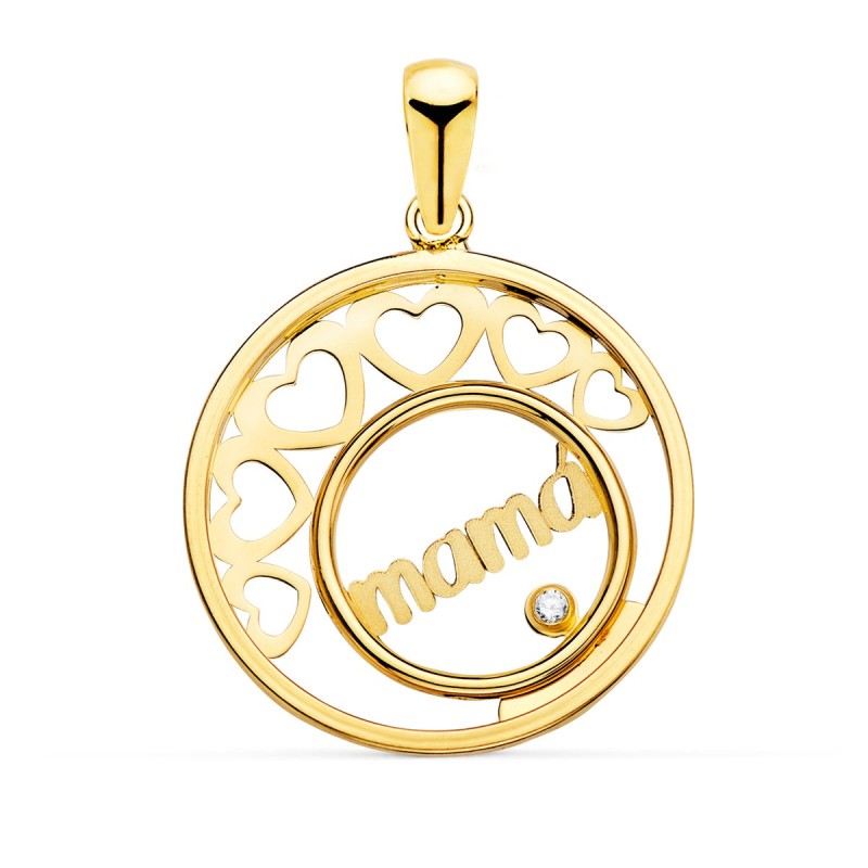 Colgante Oro Amarillo Corazones Y Circulo Con Mama 20 Mm oro 18k
