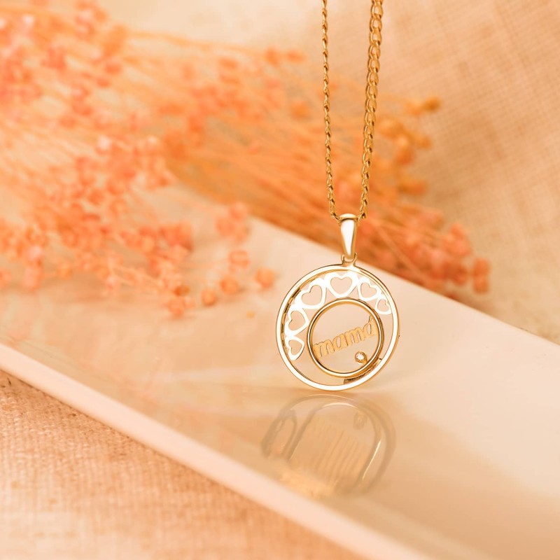 Colgante Oro Amarillo Corazones Y Circulo Con Mama 20 Mm oro 18k