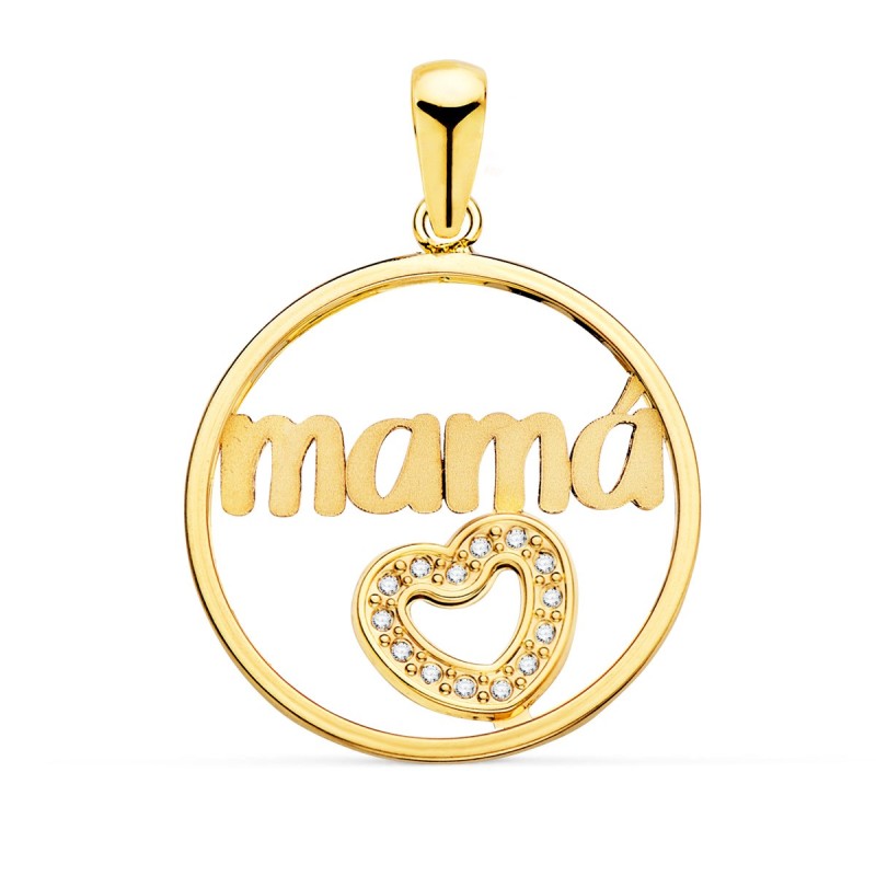 Colgante Oro Amarillo Corazon De Circontias Y Mama Redondo 20 Mm oro 18k