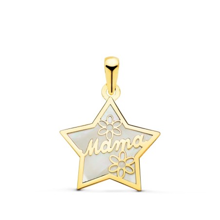Colgante De Nacar Forma Oro Amarillo De Estrella Y Mama Con Flores 16X15Mm oro 18k