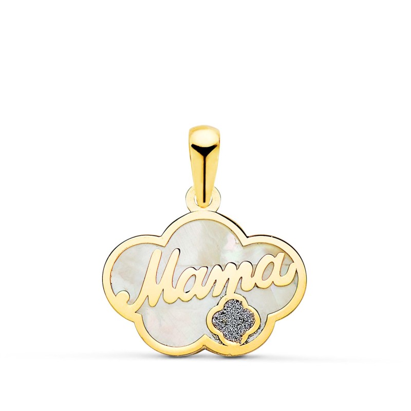Colgante De Nacar Oro Amarillo Forma De Nube Y Mama Con Glitter 17X13Mm oro 18k