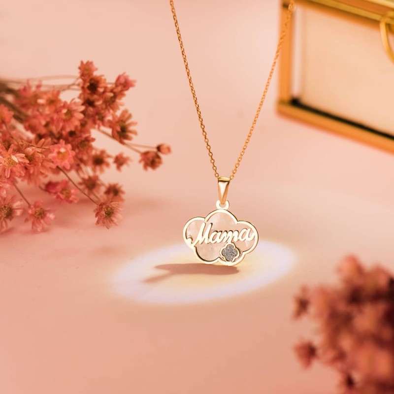 Colgante De Nacar Oro Amarillo Forma De Nube Y Mama Con Glitter 17X13Mm oro 18k