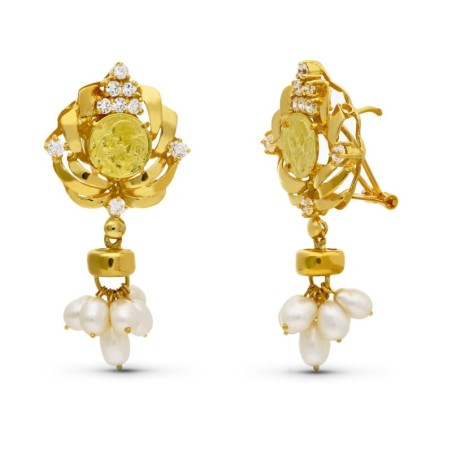 Pendientes Oro Amarillo Madre Perla 38X19 Mm Cierre Omega oro 18k