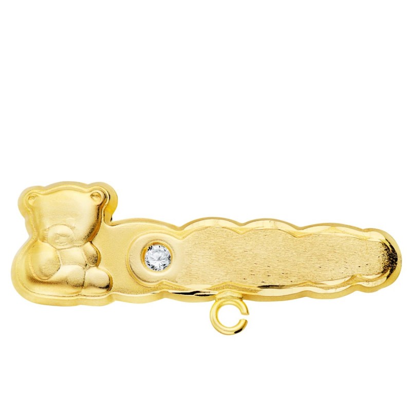 Alfiler Oro Amarillo Oso Tallado Con Circonita 27X9 Mm oro 18k