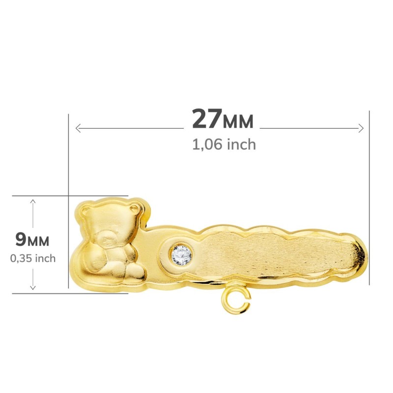 Alfiler Oro Amarillo Oso Tallado Con Circonita 27X9 Mm oro 18k