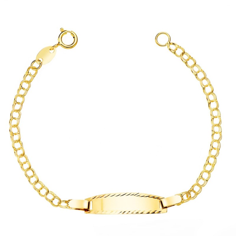 Esclava Bebe Oro Amarillo Hungarina Placa Chapa Brillo Tallada 20X5 Mm 13.5 Cm oro 18k