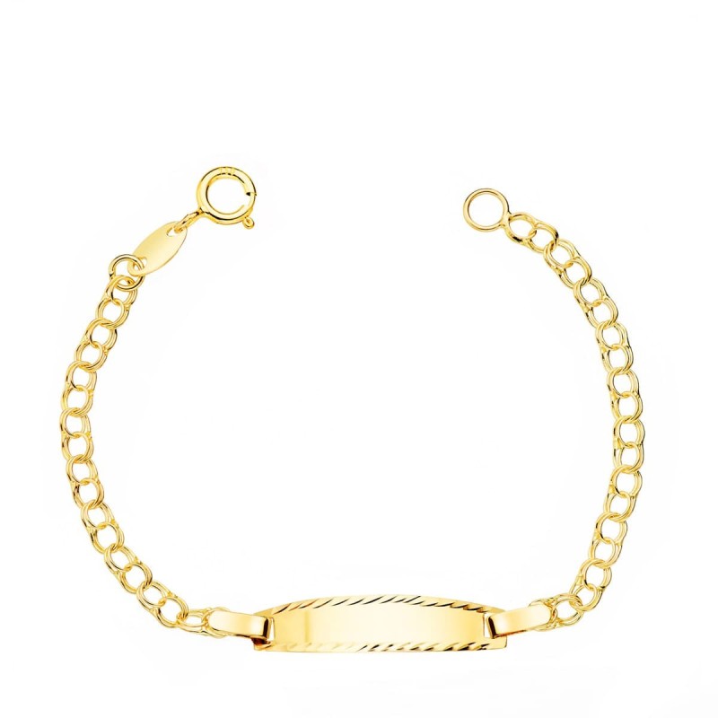 Esclava Bebe Oro Amarillo Hungarina Placa Chapa Brillo Tallada 19X4 Mm 11.5 Cm oro 18k