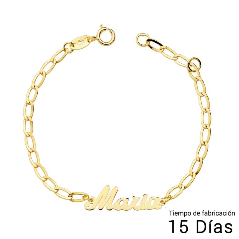 Pulsera Niña Oro Amarillo Nombre 13Cm Cadena Bilbao oro 18k