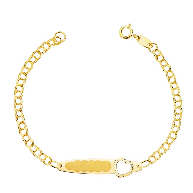 Esclava Oro Amarillo Hungara Placa Chapa Con Corazon Tallado 26X6 Mm 13Cm oro 18k