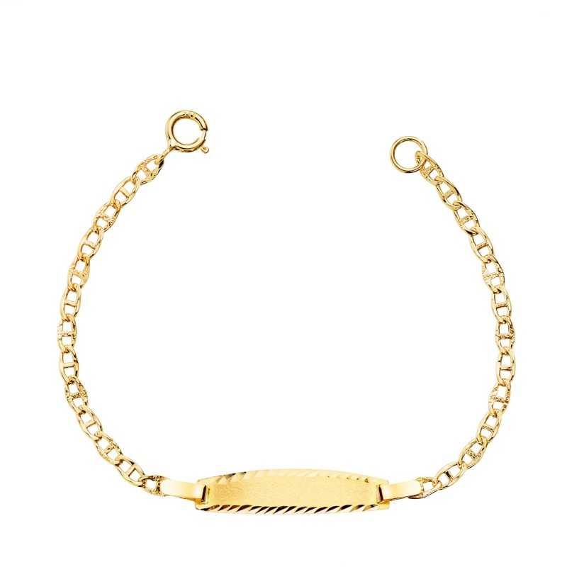 Esclava Oro Amarillo Ancla Textura Maciza 2Mm. Placa Chapa: 19X4Mm. Largo 11,5 Cm oro 18k
