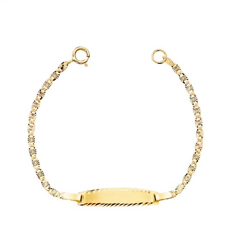 Esclava Oro Amarillo Tallado Macizo 1,5Mm. Placa Chapa: 19X4Mm. Largo 11,5 Cm oro 18k