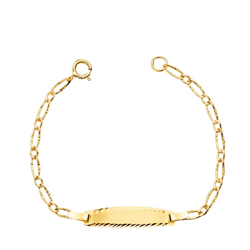 Esclava Oro Amarillo Cartier 1X1 Eslabon Con Textura. Ancho: 1.5Mm. Placa Chapa: 19X4Mm. Largo 12Cm oro 18k