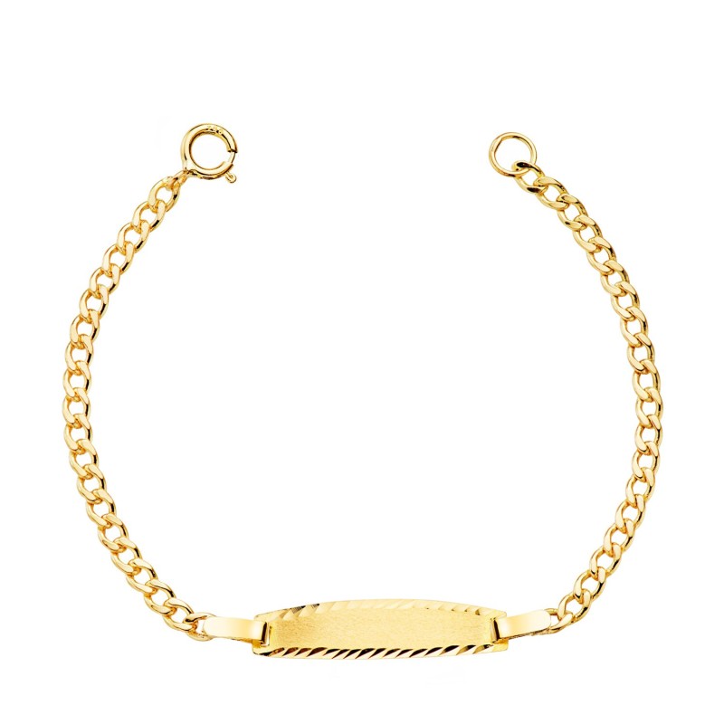 Esclava Oro Amarillo Barbada Hueca. Ancho: 2Mm. Placa Chapa: 19X4Mm. Largo 12Cm oro 18k