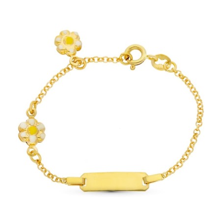 Esclava Oro Amarillo Margaritas Esmalte 13Cm oro 18k