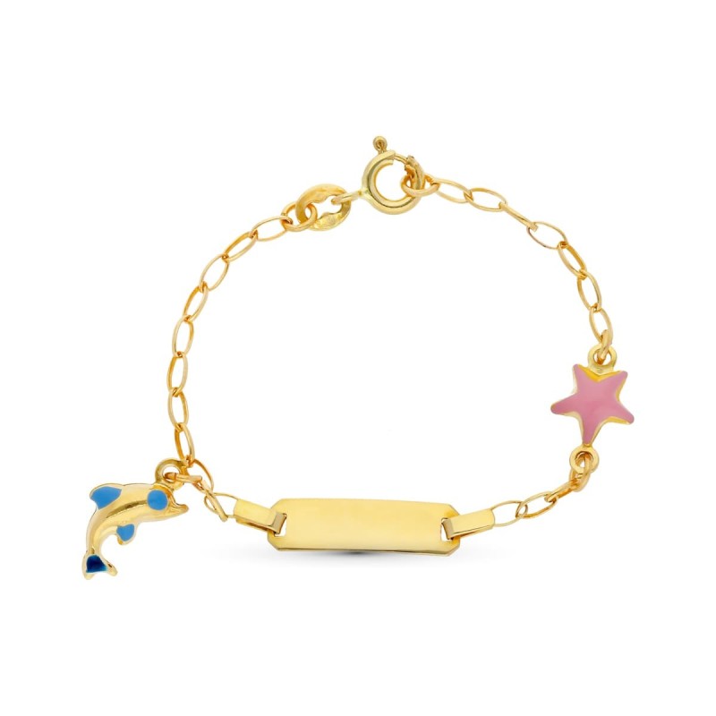 Esclava Oro Amarillo Delfin Y Estrella Esmalte 13Cm oro 18k