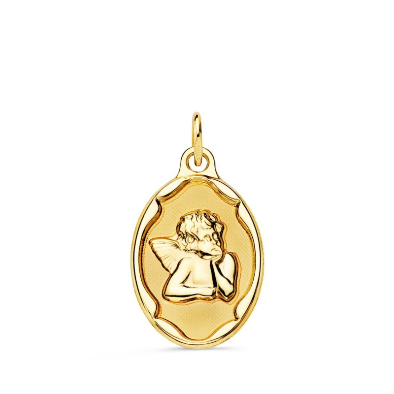 Medalla Oro Amarillo Oval Angelito Burlon Brillo Con Cerco Brillo 17X13 Mm oro 18k