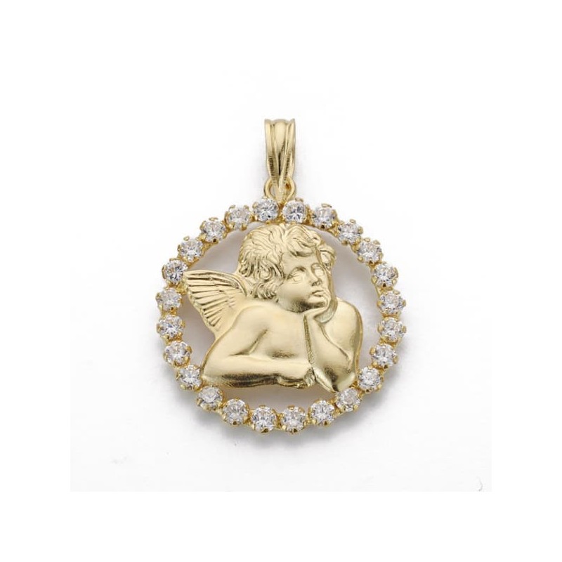 Medalla Silueta Oro Amarillo Angel Circonita 19 Mm oro 18k