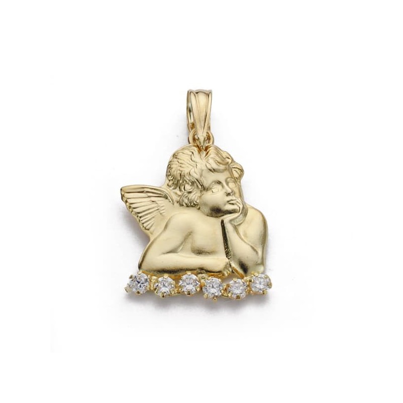 Medalla Silueta Oro Amarillo Angel Circonita 19X14 Mm oro 18k