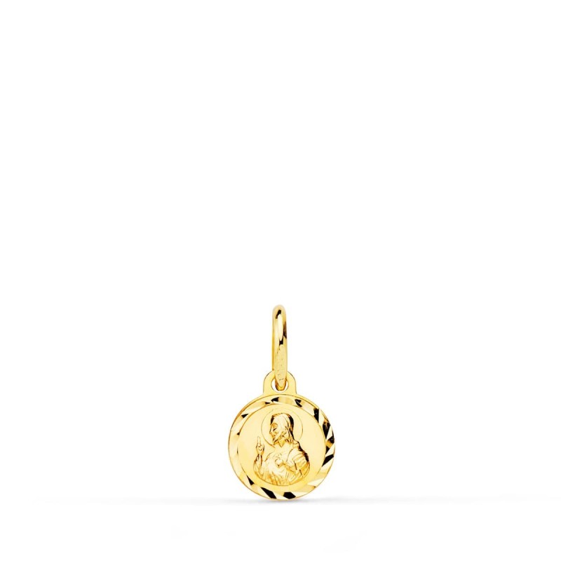 Medalla Oro Amarillo Cristo Sagrado Corazon De Jesus Tallada 8 Mm oro 18k