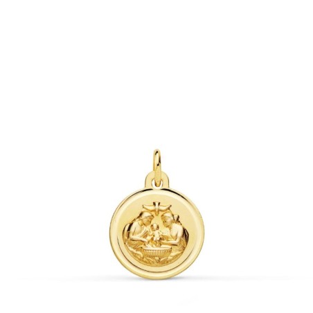 Medalla Oro Amarillo Nuevo Bautismo Bisel 12 Mm oro 18k